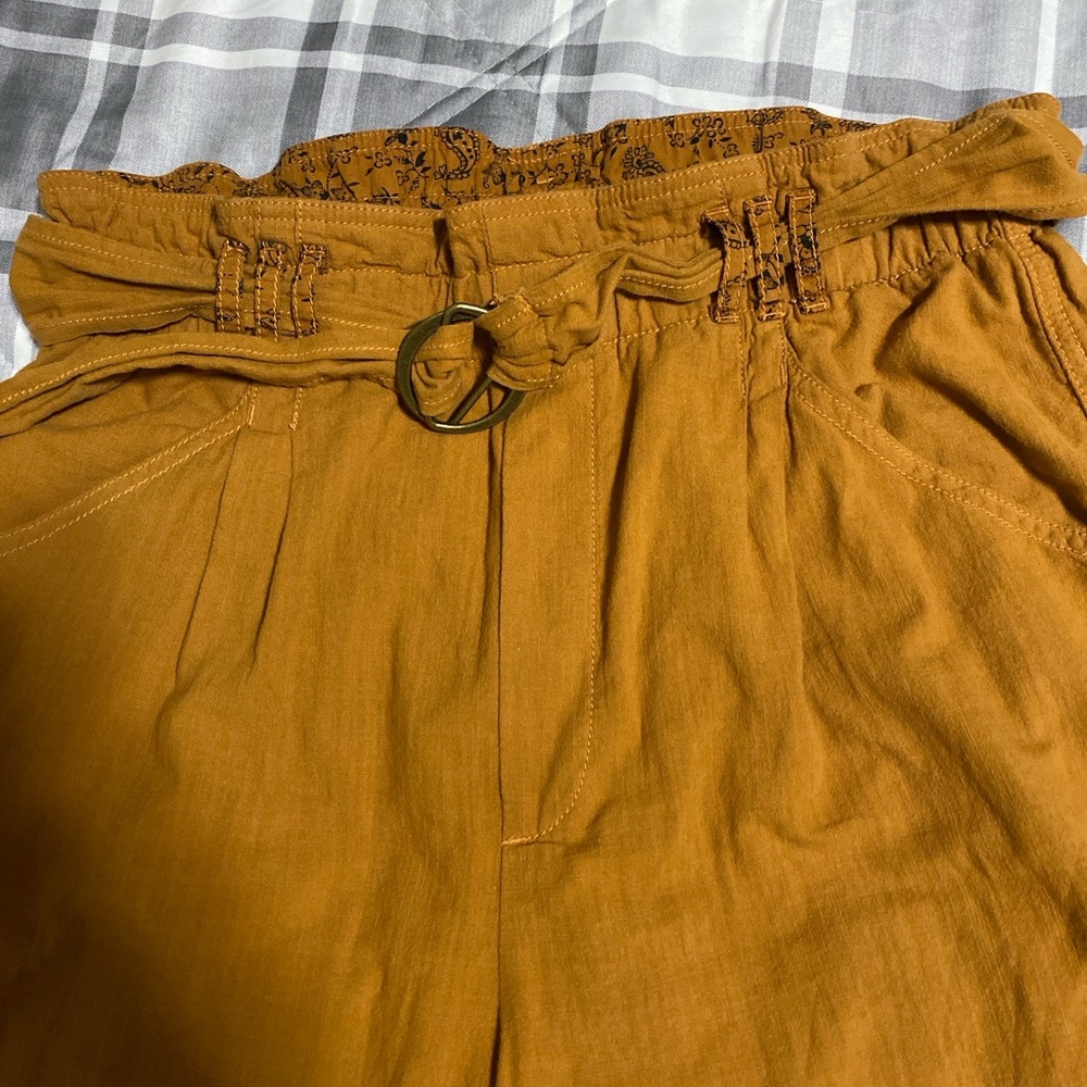 Anthropologie Paperbag Waist Cotton Pants Mustard Floral Cuffs Boho Style Size M - Picture 4 of 13